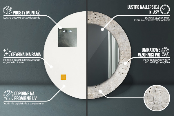 Espelho com moldura impressa redondo Betão cinzento