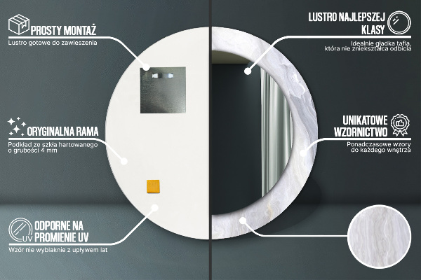 Espelho com moldura impressa redondo Mármore abstrato