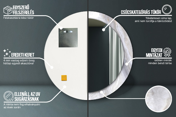 Espelho com moldura impressa redondo Mármore abstrato