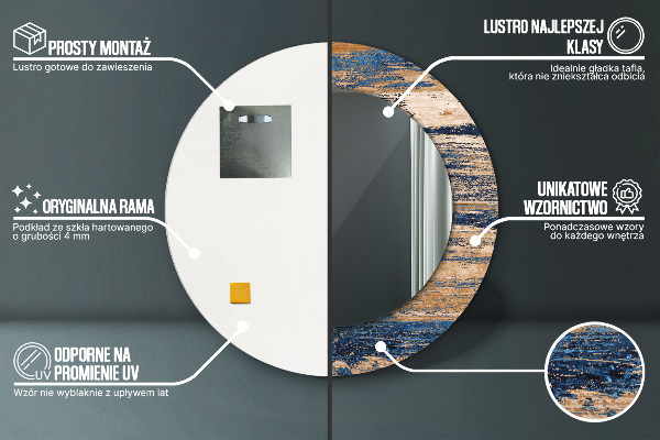 Moldura impressa espelho redondo Madeira abstrata