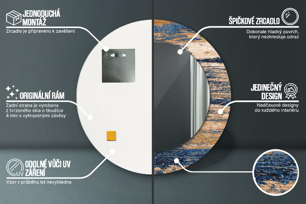 Moldura impressa espelho redondo Madeira abstrata