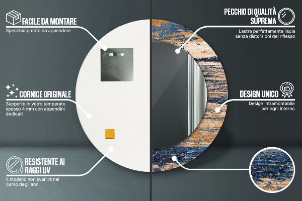 Moldura impressa espelho redondo Madeira abstrata