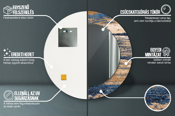 Moldura impressa espelho redondo Madeira abstrata