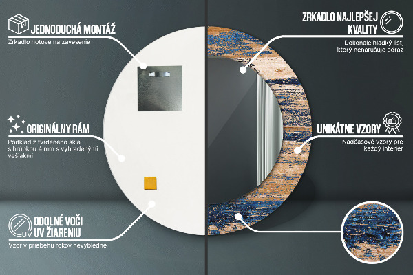 Moldura impressa espelho redondo Madeira abstrata