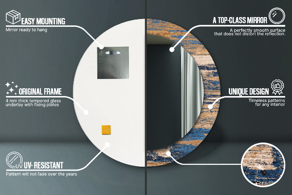 Moldura impressa espelho redondo Madeira abstrata