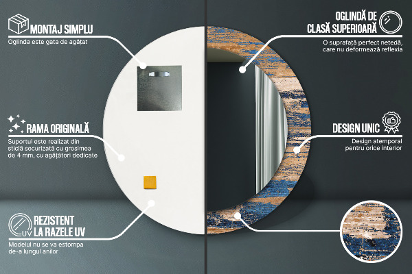 Moldura impressa espelho redondo Madeira abstrata