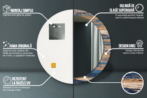 Moldura impressa espelho redondo Madeira abstrata