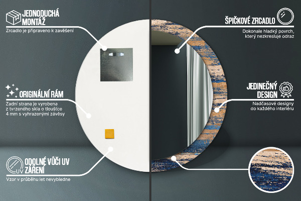 Moldura impressa espelho redondo Madeira abstrata