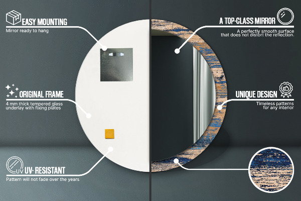 Moldura impressa espelho redondo Madeira abstrata