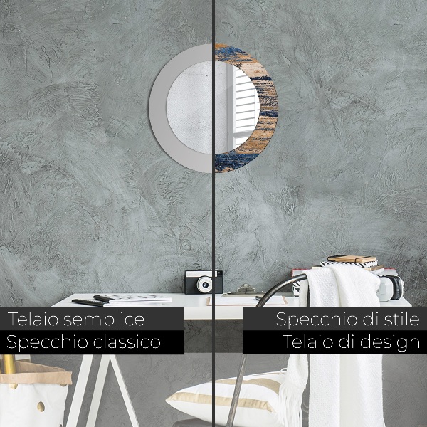 Moldura impressa espelho redondo Madeira abstrata