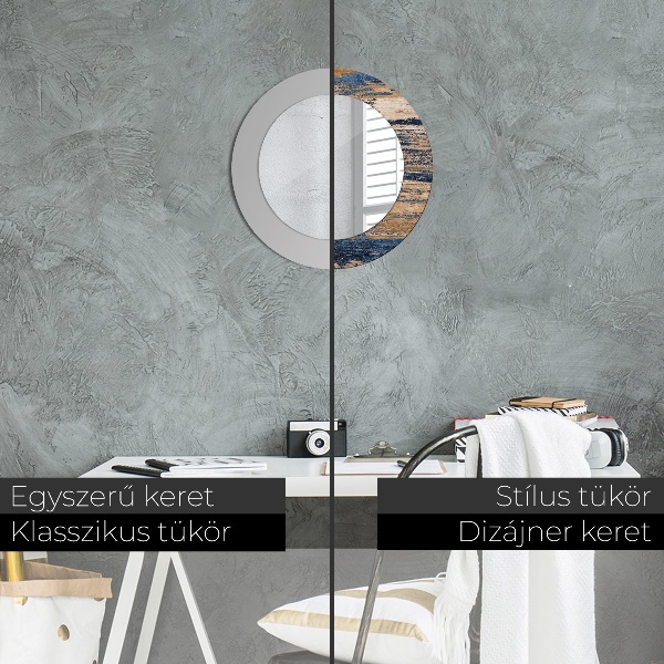 Moldura impressa espelho redondo Madeira abstrata