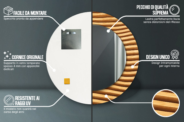Espelho de parede circular decorativo Onda de madeira