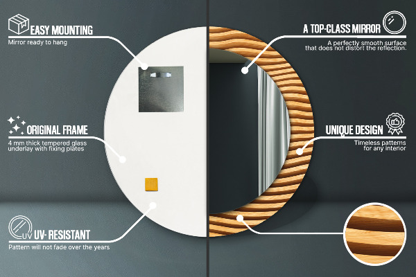 Espelho de parede circular decorativo Onda de madeira