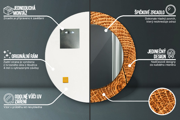 Espelho circular decorativo de parede Madeira de carvalho