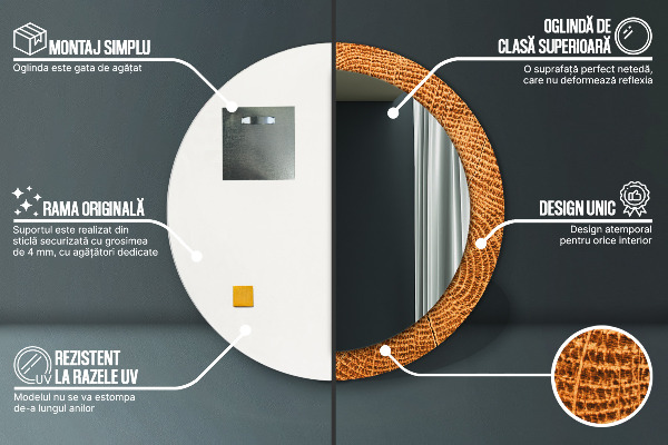 Espelho circular decorativo de parede Madeira de carvalho