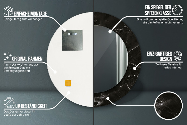 Espelho circular de parede decorativo Pedra de mármore