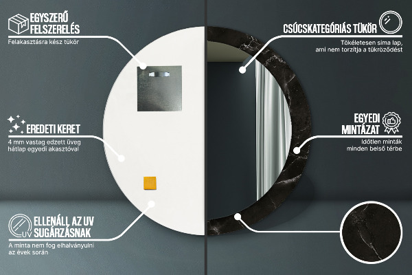 Espelho circular de parede decorativo Pedra de mármore