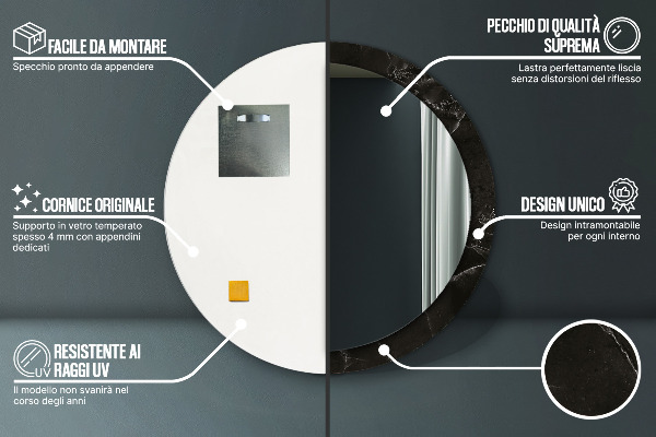 Espelho circular de parede decorativo Pedra de mármore