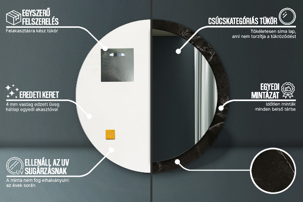 Espelho circular de parede decorativo Pedra de mármore