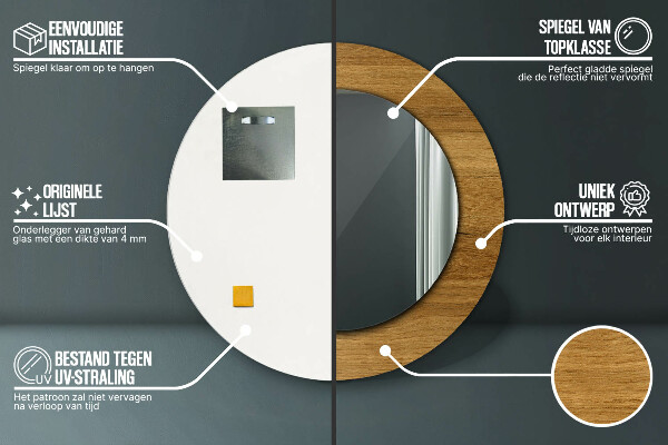 Espelho de parede circular decorativo Carvalho rústico