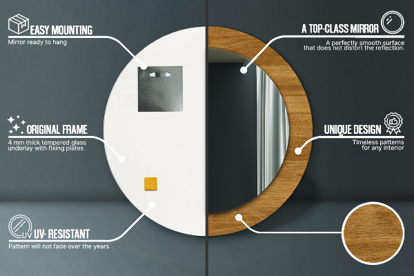 Espelho de parede circular decorativo Carvalho rústico