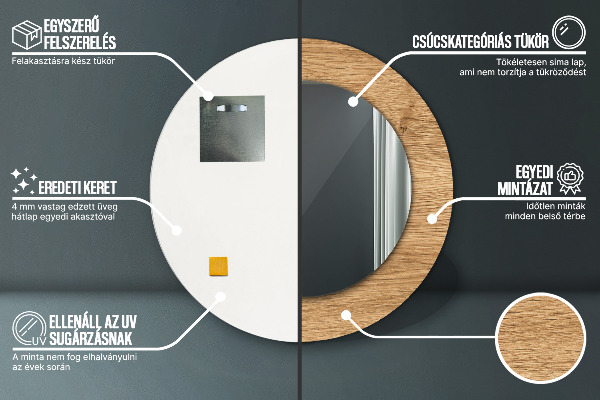 Espelho circular de parede decorativo Textura de madeira