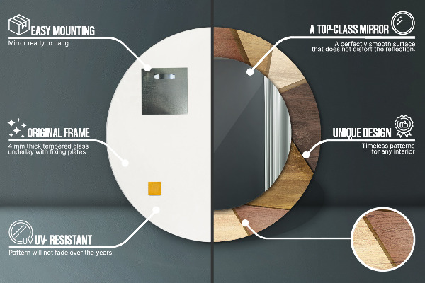 Espelho circular de parede decorativo Madeira geométrica 3d