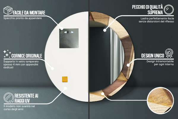 Espelho circular de parede decorativo Madeira geométrica 3d