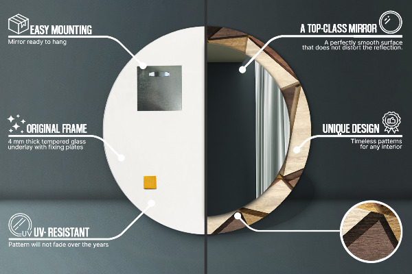 Espelho circular de parede decorativo Madeira geométrica 3d