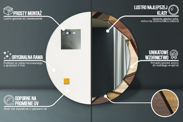 Espelho circular de parede decorativo Madeira geométrica 3d