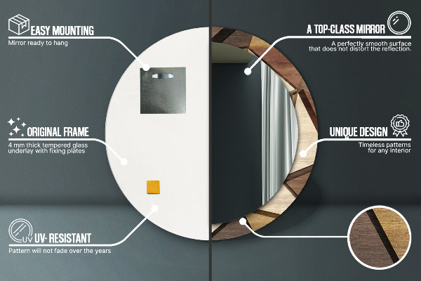 Espelho circular de parede decorativo Madeira geométrica 3d