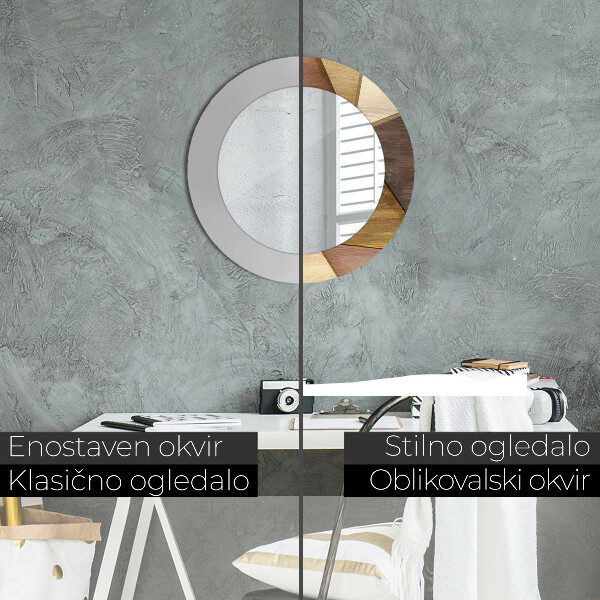 Espelho circular de parede decorativo Madeira geométrica 3d