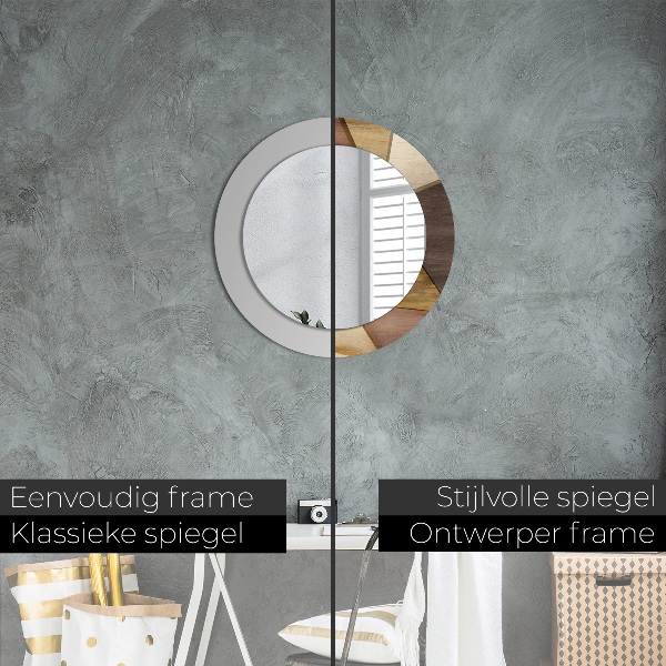 Espelho circular de parede decorativo Madeira geométrica 3d