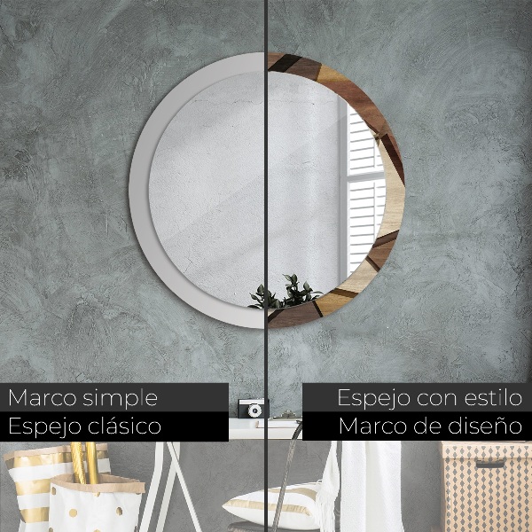 Espelho circular de parede decorativo Madeira geométrica 3d
