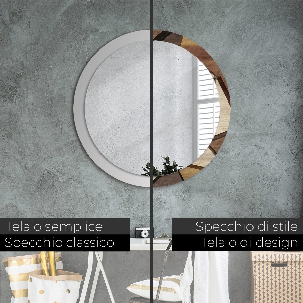 Espelho circular de parede decorativo Madeira geométrica 3d