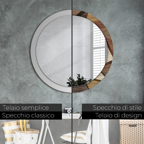 Espelho circular de parede decorativo Madeira geométrica 3d