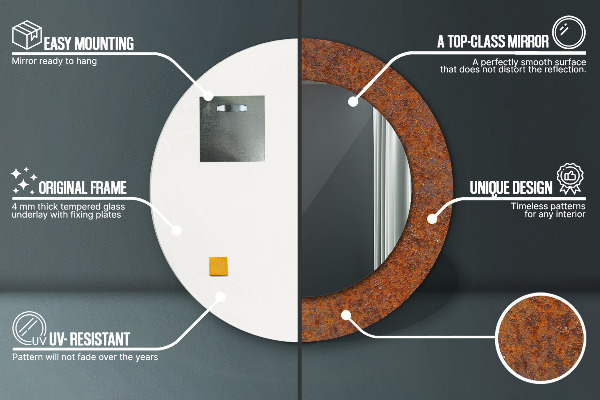 Espelho com moldura impressa redondo Metal rústico