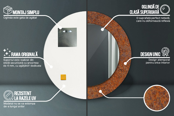 Espelho com moldura impressa redondo Metal rústico