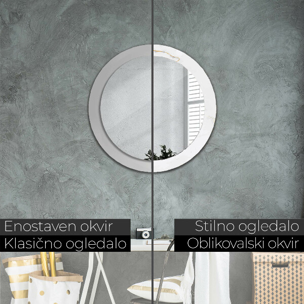 Espelho com moldura impressa redondo Mármore dourado branco