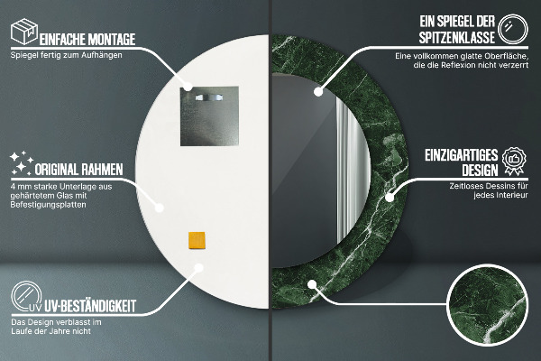 Espelho circular de parede decorativo Mármore verde