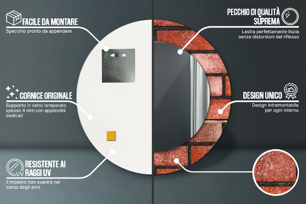 Espelho decorativo de parede redondo Tijolo vermelho