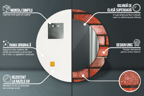 Espelho decorativo de parede redondo Tijolo vermelho