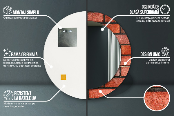 Espelho decorativo de parede redondo Tijolo vermelho