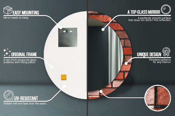 Espelho decorativo de parede redondo Tijolo vermelho