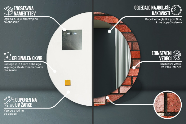 Espelho decorativo de parede redondo Tijolo vermelho