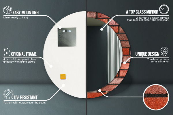 Espelho decorativo de parede redondo Tijolo vermelho