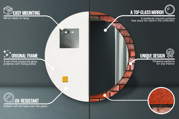 Espelho decorativo de parede redondo Tijolo vermelho