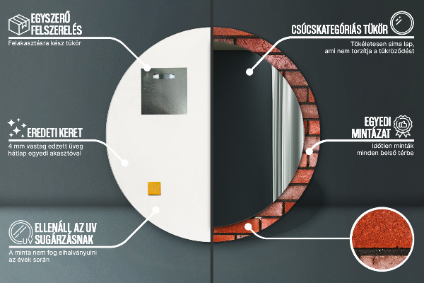 Espelho decorativo de parede redondo Tijolo vermelho