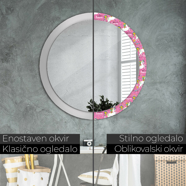 Espelho de parede circular decorativo Unicórnio mágico