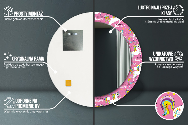 Espelho de parede circular decorativo Unicórnio mágico